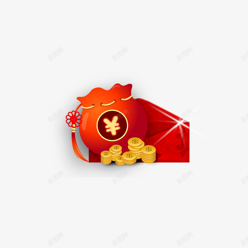 福袋png免抠素材_新图网 https://ixintu.com 新年 狂欢节 福袋 红色福袋 购物 金币 金钱袋 钱包