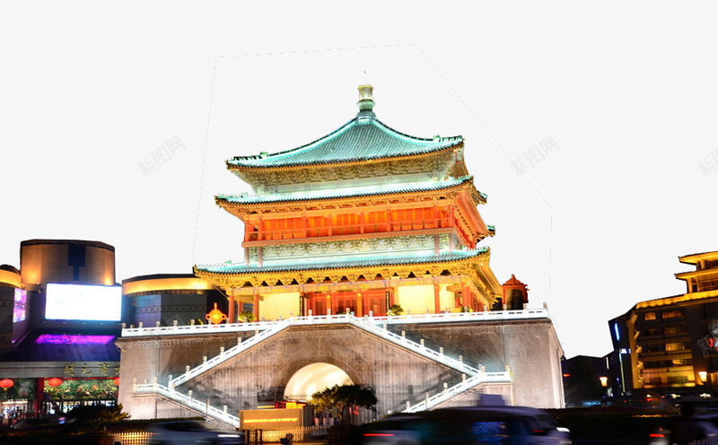 夜晚的角楼png免抠素材_新图网 https://ixintu.com 古楼 建筑 灯火阑珊 阁楼