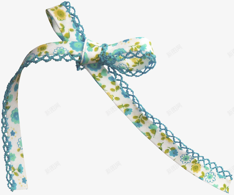 碎花蝴蝶结丝带png免抠素材_新图网 https://ixintu.com 丝带 碎花样式 蓝色小花 蝴蝶结 黄色小花