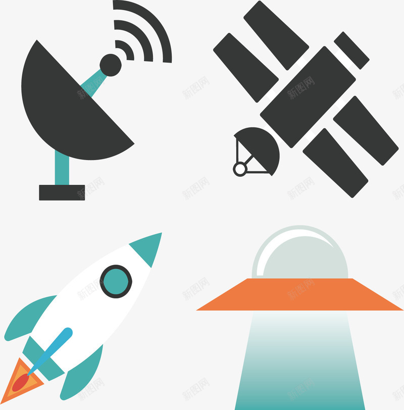 扁平化卫星雷达png免抠素材_新图网 https://ixintu.com 人造卫星 对接器 火箭 矢量素材 雷达