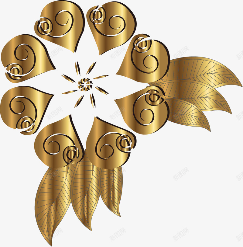 精致金色花朵矢量图ai免抠素材_新图网 https://ixintu.com 精致 花朵 金色 饰品 矢量图