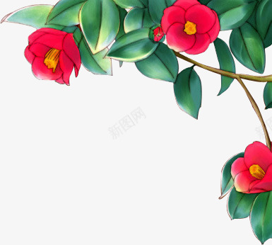 水墨红花绿叶植物png免抠素材_新图网 https://ixintu.com 植物 水墨 素材 红花 绿叶