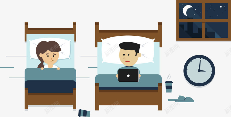 夜晚睡觉的人矢量图ai免抠素材_新图网 https://ixintu.com 妫曡壊 搴 澶滄櫄 鍗 鐫 钃濊壊 矢量图
