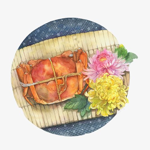 大闸蟹手绘画片psd免抠素材_新图网 https://ixintu.com 手绘美食 红色 花卉装饰 螃蟹 闸蟹