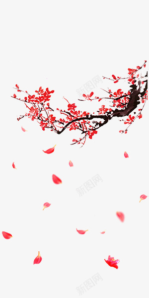 梅花飘落花瓣png免抠素材_新图网 https://ixintu.com 冬天 新年 梅花 花瓣 飘落