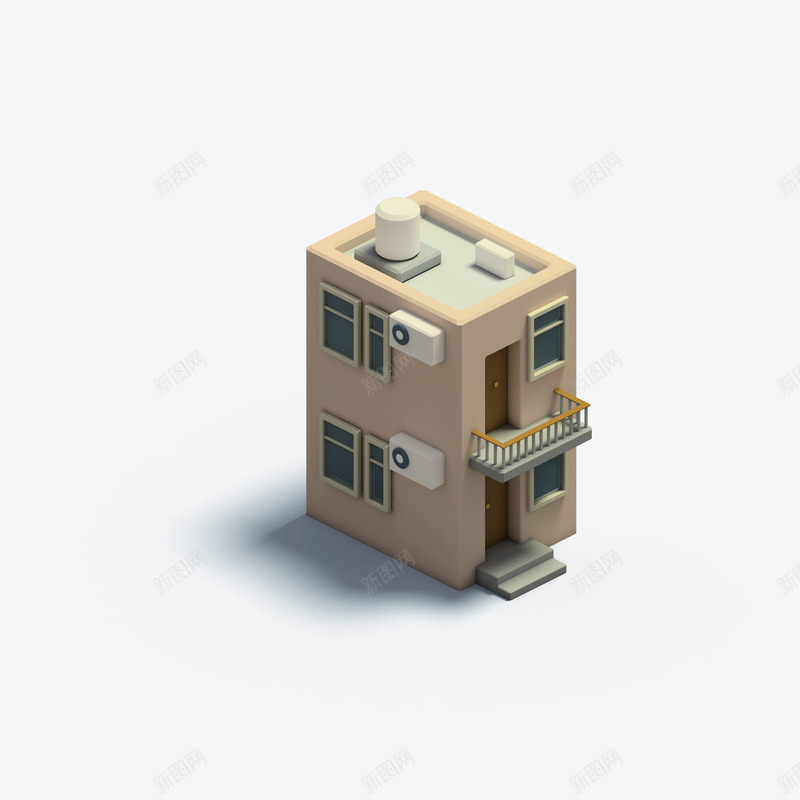 棕色小型的3D建筑png免抠素材_新图网 https://ixintu.com 两个空调 可爱 棕色 立体 等轴3D 高清 高端