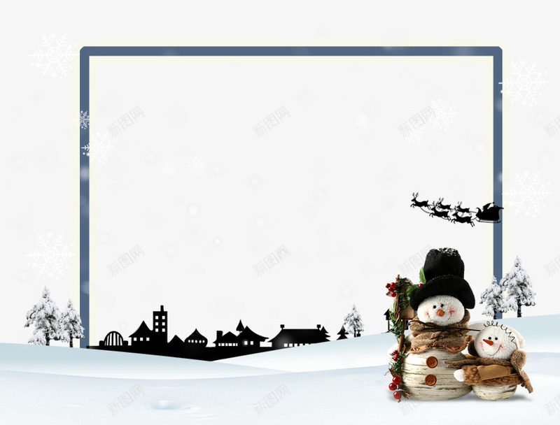 雪地里的雪人边框png免抠素材_新图网 https://ixintu.com 下雪 冬天 房子 白色 雪人 雪人边框 雪地 雪球 雪花 黄色 黑色