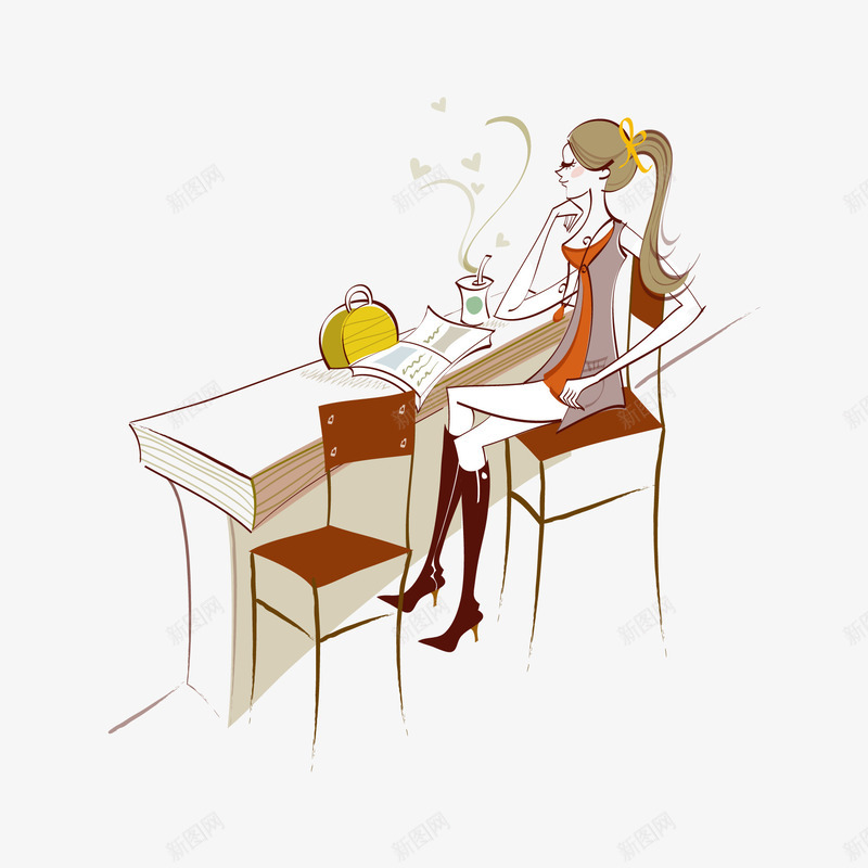 时尚白领丽人矢量图ai免抠素材_新图网 https://ixintu.com 人物 休息 卡通人物 喝咖啡 女孩 矢量图