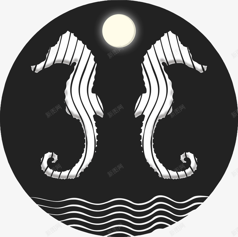 海马月亮海浪png免抠素材_新图网 https://ixintu.com 圆 月亮 海浪 海马
