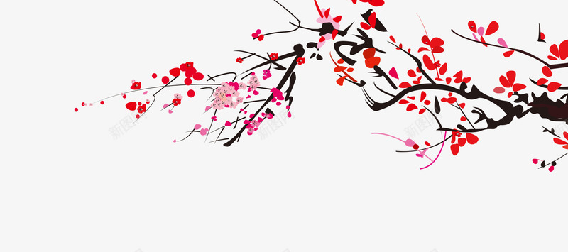 中国风红色梅花png免抠素材_新图网 https://ixintu.com 中国风 冬天 枝头 梅花 水墨