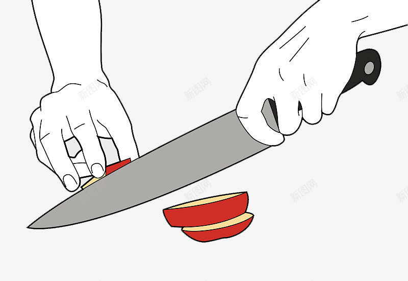 手绘插图菜刀切水果png免抠素材_新图网 https://ixintu.com 刀子 切东西 切水果 手绘 菜刀 装饰插图