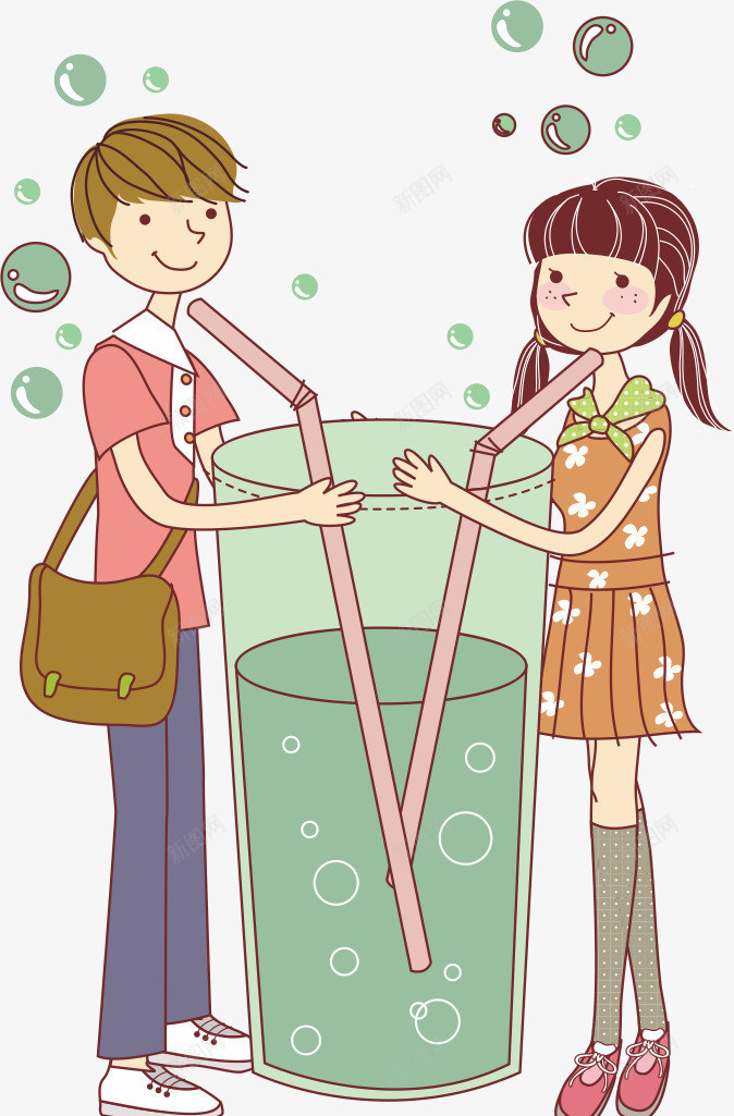 浪漫分享png免抠素材_新图网 https://ixintu.com 习惯 卡通 喝饮料 情侣 拍拖 谈恋爱