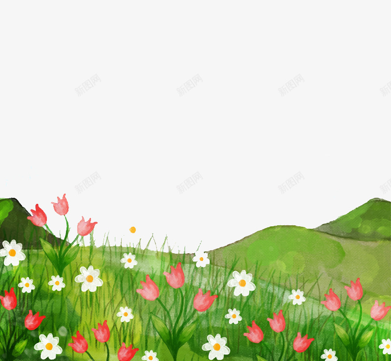 卡通草地小花山包背景矢量图ai免抠素材_新图网 https://ixintu.com 卡通草地 山包 背景 花朵 草地素材 草地背景 矢量图