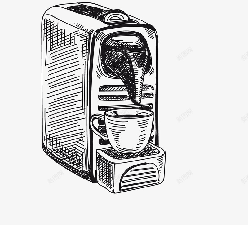 卡通简约简笔画黑白插画小清新图标png_新图网 https://ixintu.com 咖啡机 小清新插画 广告设计 扁平化简约黑白样式 极简黑白图样 简笔画装饰 黑白简约插画