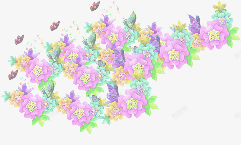 春季粉色蝴蝶花朵装饰png免抠素材_新图网 https://ixintu.com 春季 粉色 花朵 蝴蝶 装饰
