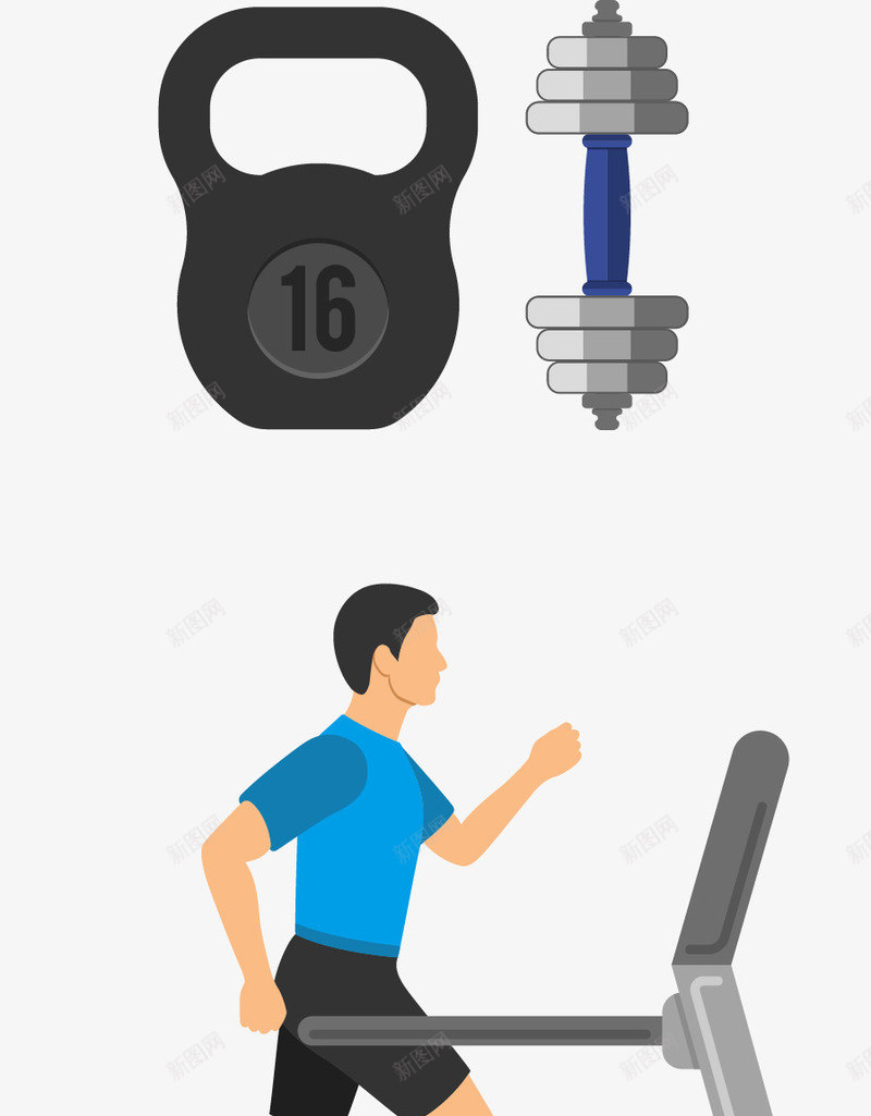 健身片png免抠素材_新图网 https://ixintu.com 免费png 免费png素材 哑铃 矢量图片 矢量插图 矢量素材 跑步机 运动