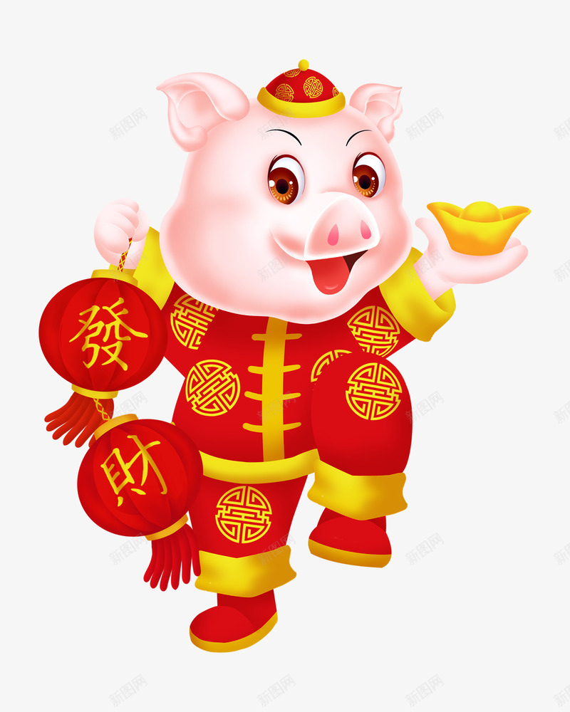 中国传统节日 元宝 卡通猪 发财 喜庆 新春 春节 猪形象 金元宝 金猪