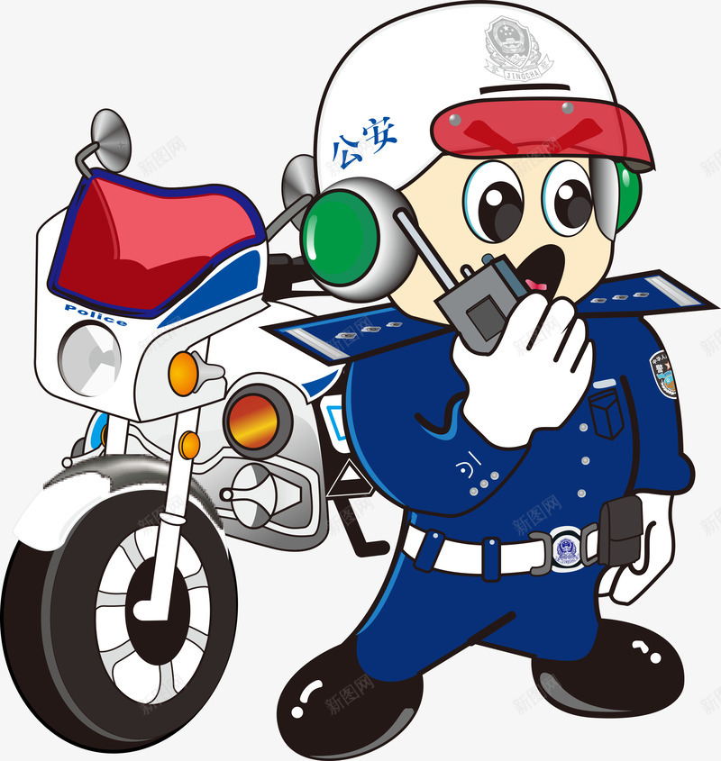 卡通交通警察人物png免抠素材_新图网 https://ixintu.com 交通警察卡通 人物 公安 卡通人物 国家人员 对讲机 摩托车 警察