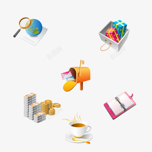 拟物小图标png_新图网 https://ixintu.com 免费png素材 咖啡 图标 笔记本 邮箱