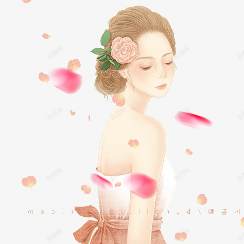美女和玫瑰花psd免抠素材_新图网 https://ixintu.com 卡通 回眸 玫瑰花瓣 美女