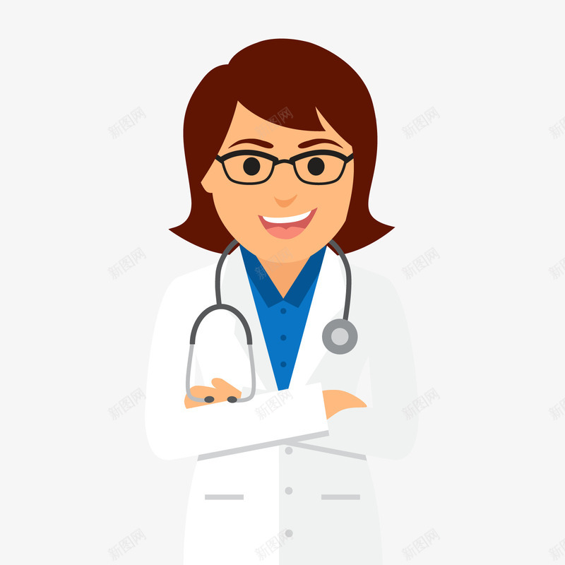 女医生png免抠素材_新图网 https://ixintu.com 卡通 听诊器 开心 装饰