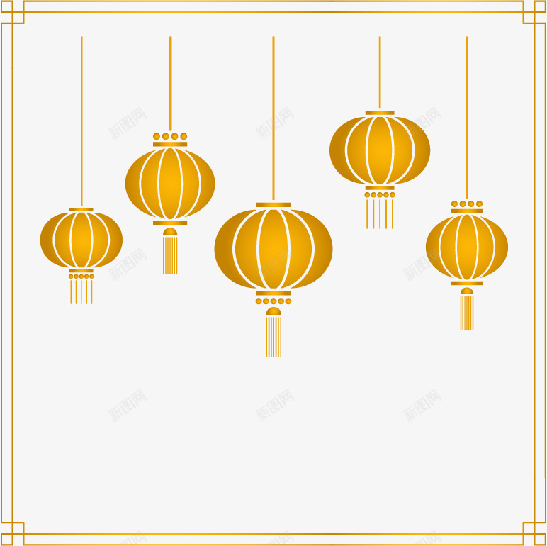 金色中国风灯笼矢量图eps免抠素材_新图网 https://ixintu.com 古风边框 矢量素材 金色灯笼 金色边框 矢量图