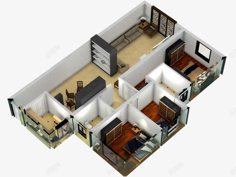三室一厅精装房png免抠素材_新图网 https://ixintu.com 精装房