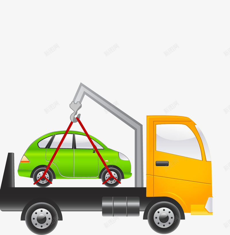 一个正在处理事故的车子png免抠素材_新图网 https://ixintu.com 卡通 小汽车 拖车 矢量汽车