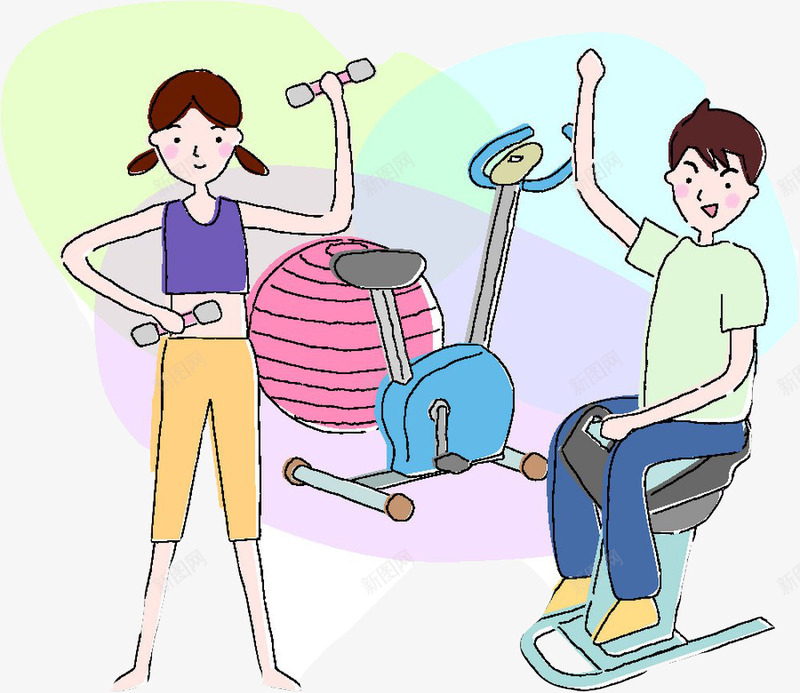 锻炼身体png免抠素材_新图网 https://ixintu.com 举重 举重女生 健身 卡通 哑铃 器材 户外运动 绿色 蓝色 装饰 运动 黄色 黑色