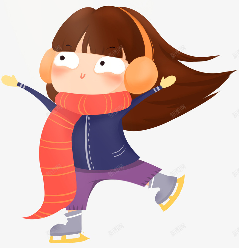 滑冰的手绘卡通女孩psd免抠素材_新图网 https://ixintu.com 冬天滑冰 冬季 卡通手绘 女孩 滑冰 装饰图案