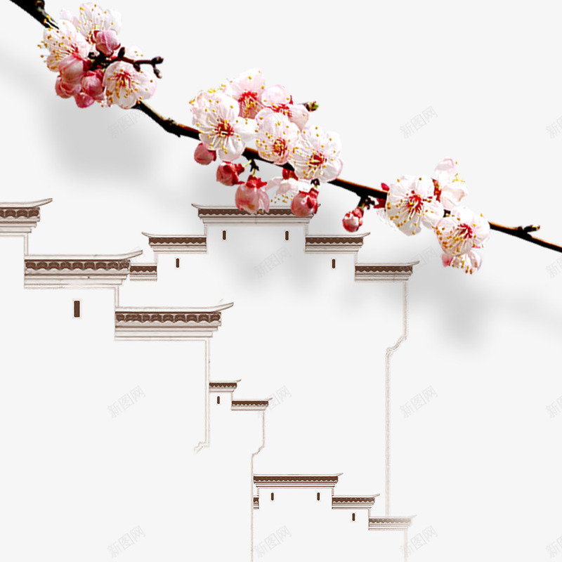 古亭平面海报背景装饰psd_新图网 https://ixintu.com 一支杏花 中国古亭 中国风 园林装饰 平面设计装饰 江南小镇 海报宣传