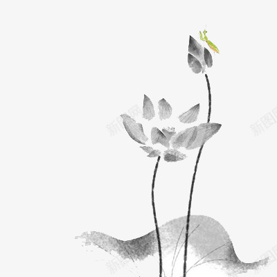 水墨荷花png免抠素材_新图网 https://ixintu.com 中国风 清新淡雅 黑白