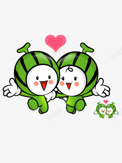 恋爱中的小西瓜png免抠素材_新图网 https://ixintu.com 可爱 图片 拍拖 甜蜜 绿色