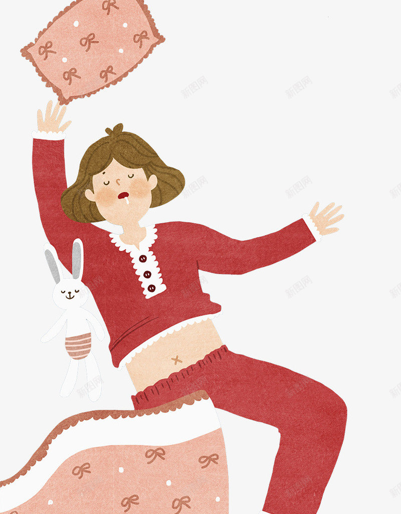 卡通插图穿着睡衣睡着的女孩png免抠素材_新图网 https://ixintu.com 卡通插图 可爱女孩 女孩 睡得香甜 睡着的女人 穿着睡衣 红色系