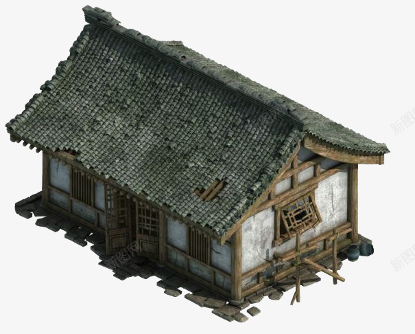 破旧的青瓦房png免抠素材_新图网 https://ixintu.com 元素 废旧房屋 破房 破房子 装饰