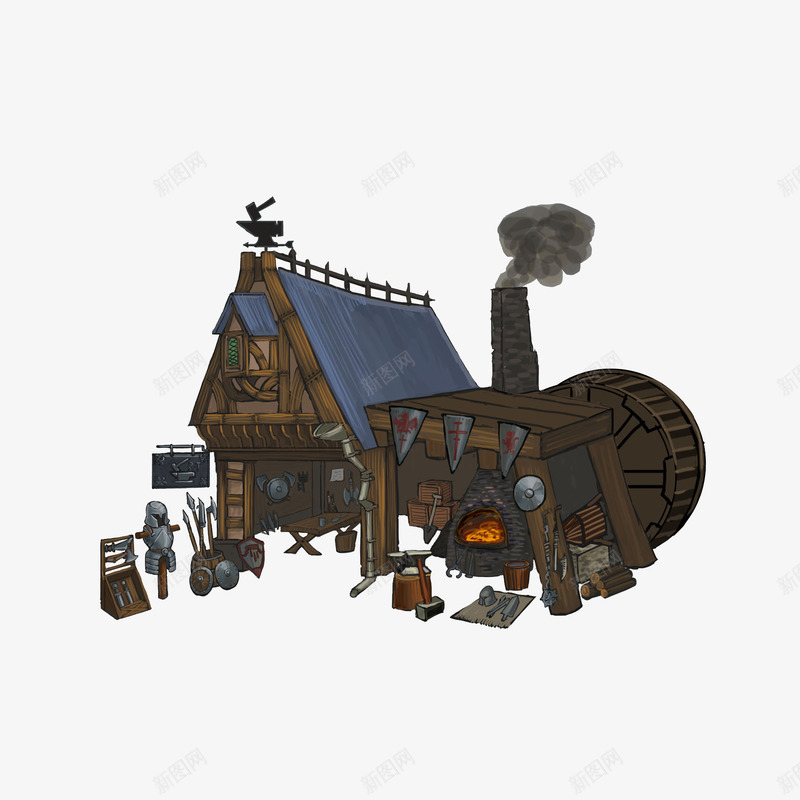 古代武器行png免抠素材_新图网 https://ixintu.com 古代商店 古代商铺 古代武器行 古代铺子 武器库 游戏内商铺 锻造店铺