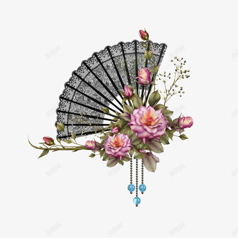 扇子富贵花png免抠素材_新图网 https://ixintu.com