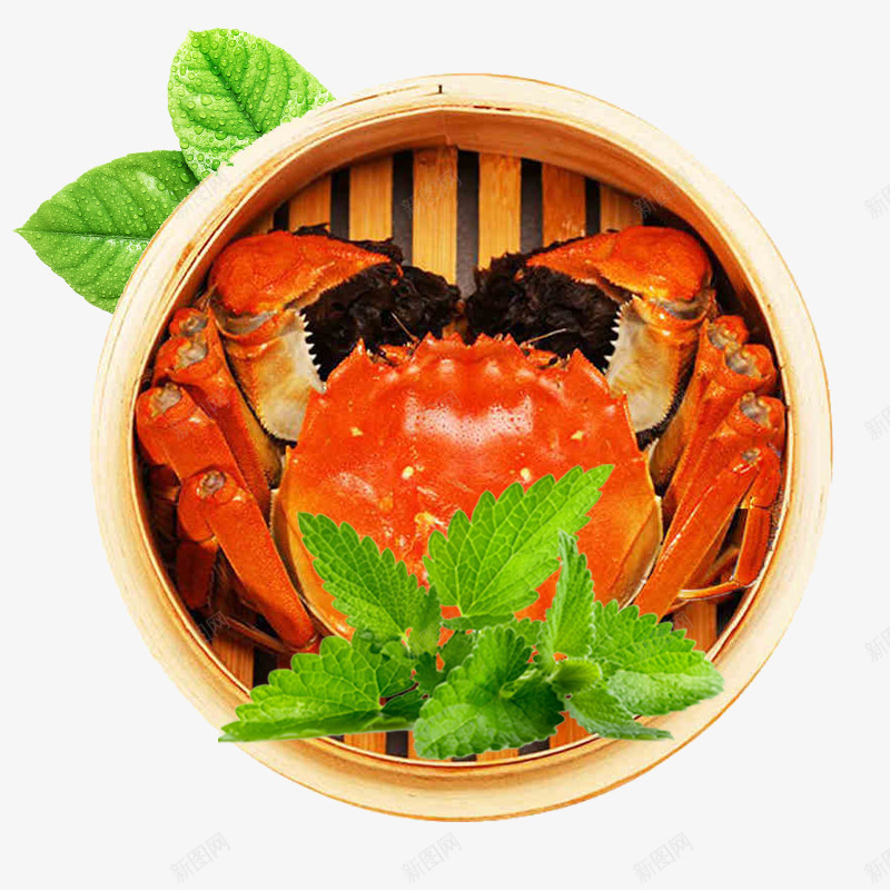 绿叶蒸笼大闸蟹主图png免抠素材_新图网 https://ixintu.com 大闸蟹主图 绿叶 蒸笼