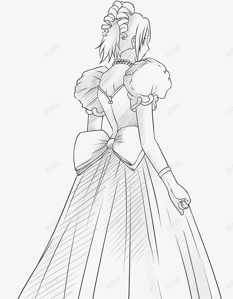 卡通背影线稿png免抠素材_新图网 https://ixintu.com 卡通美女 卡通背影 手绘 线描人物 线稿 美女 背影