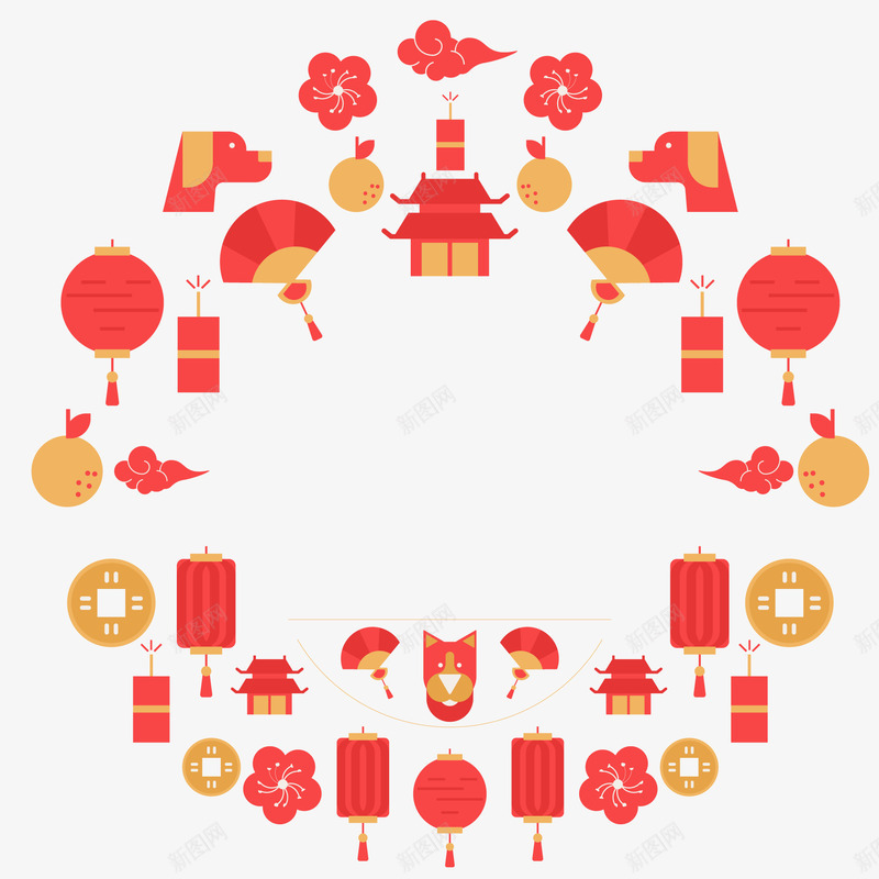 红色喜庆的元宵节边框矢量图ai免抠素材_新图网 https://ixintu.com 中国风 传统节日 元宵节 海报设计 边框设计 矢量图