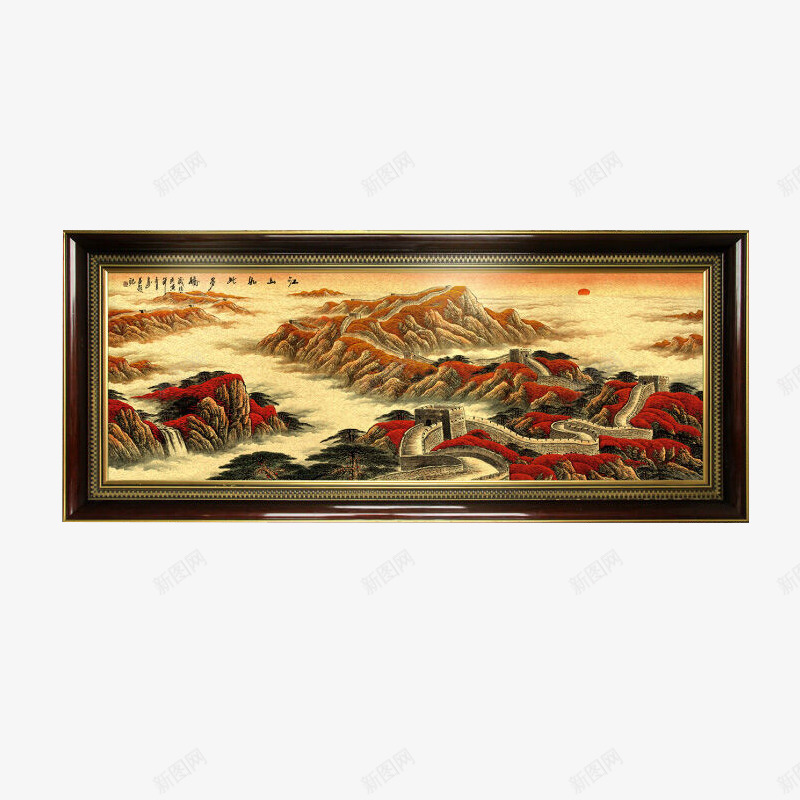 金色长城沙发背景墙挂画png免抠素材_新图网 https://ixintu.com 书房挂画 产品实物 挂画 有框画 玄关挂画 金色长城 长城装饰画 风景画