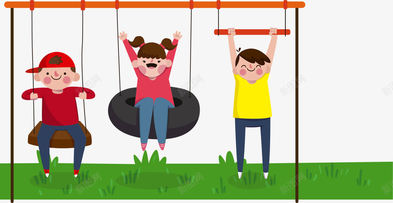 儿童节荡秋千的小孩png免抠素材_新图网 https://ixintu.com 儿童节 可爱小朋友 开心 绿色新春 绿色草地 荡秋千的小孩