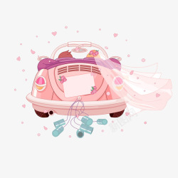 卡通粉色浪漫婚车素材