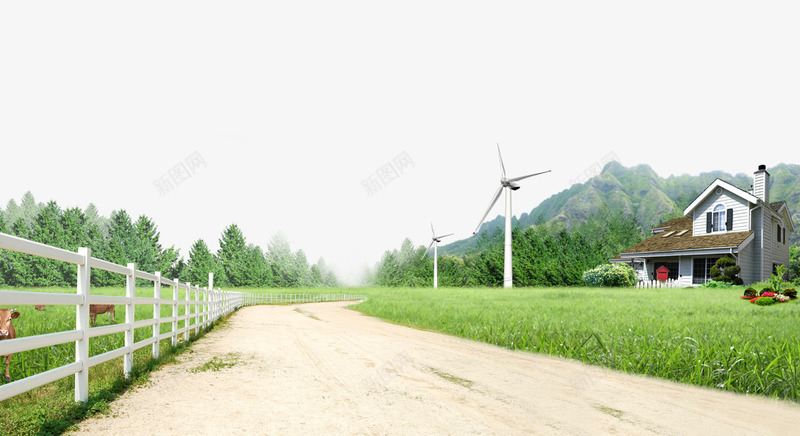 别墅泥路背景psd免抠素材_新图网 https://ixintu.com 乡村背景png 住宅 别墅 泥路 草地