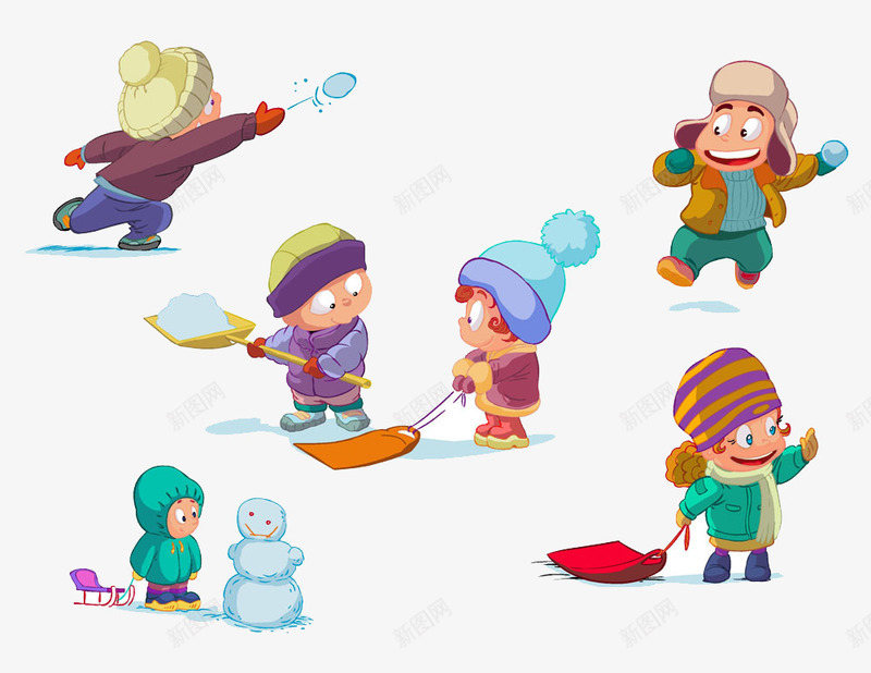 一群小孩png免抠素材_新图网 https://ixintu.com 冬天 可爱 嬉戏 热闹