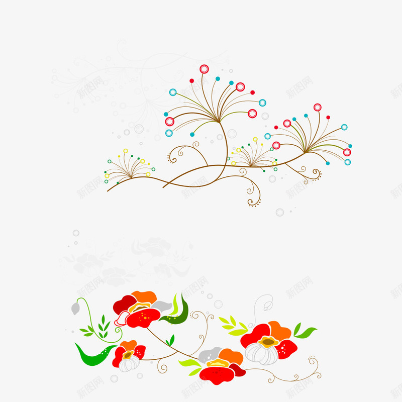 两只美丽花图案psd免抠素材_新图网 https://ixintu.com 中式 喜气 大气 红色 花纹 高端