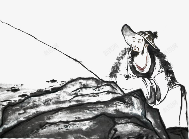 毛笔画水墨垂钓png免抠素材_新图网 https://ixintu.com 中国风垂钓 古人垂钓 垂钓 水墨垂钓 湖边垂钓 老翁 钓鱼 鱼篓