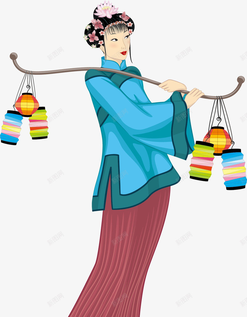 卡通女人矢量图ai免抠素材_新图网 https://ixintu.com 中国风少数民族美女 云南少数民族美女 卡通 少数民族美女 民族 民族美女 灯笼 矢量图