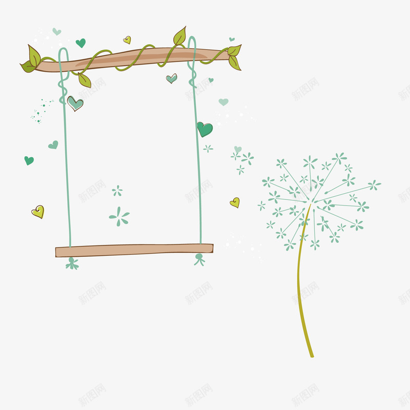 秋千和蒲公英卡通插画矢量图ai免抠素材_新图网 https://ixintu.com 卡通 插画 秋千 蒲公英 矢量图