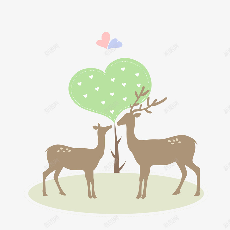 淡雅婚礼邀请卡png免抠素材_新图网 https://ixintu.com 婚礼邀请卡 小鹿 淡雅 绿色心形 背景装饰